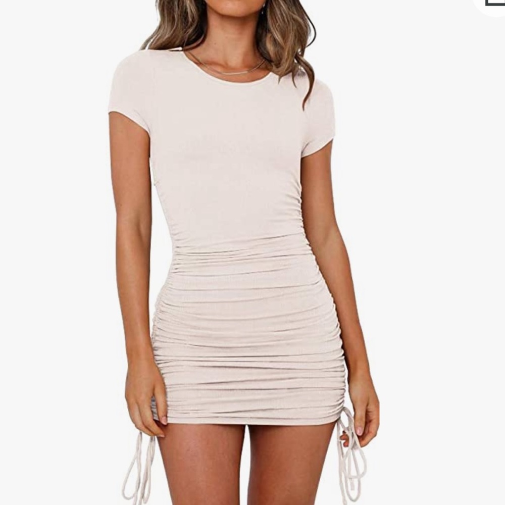 Tan ruched side dress